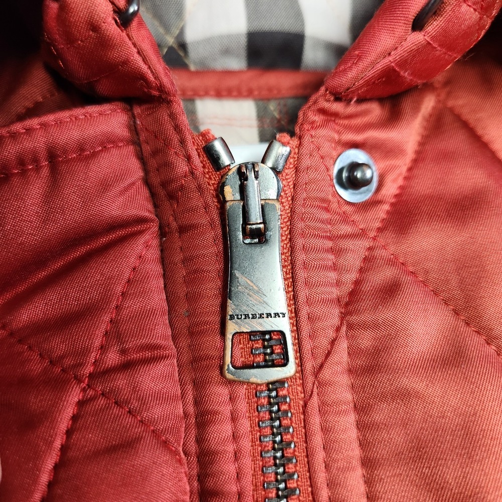 Burberry Brit Jacket Women Medium Diamond Quilted Red Nova Check Lined Full Zip - Picture 8 of 14